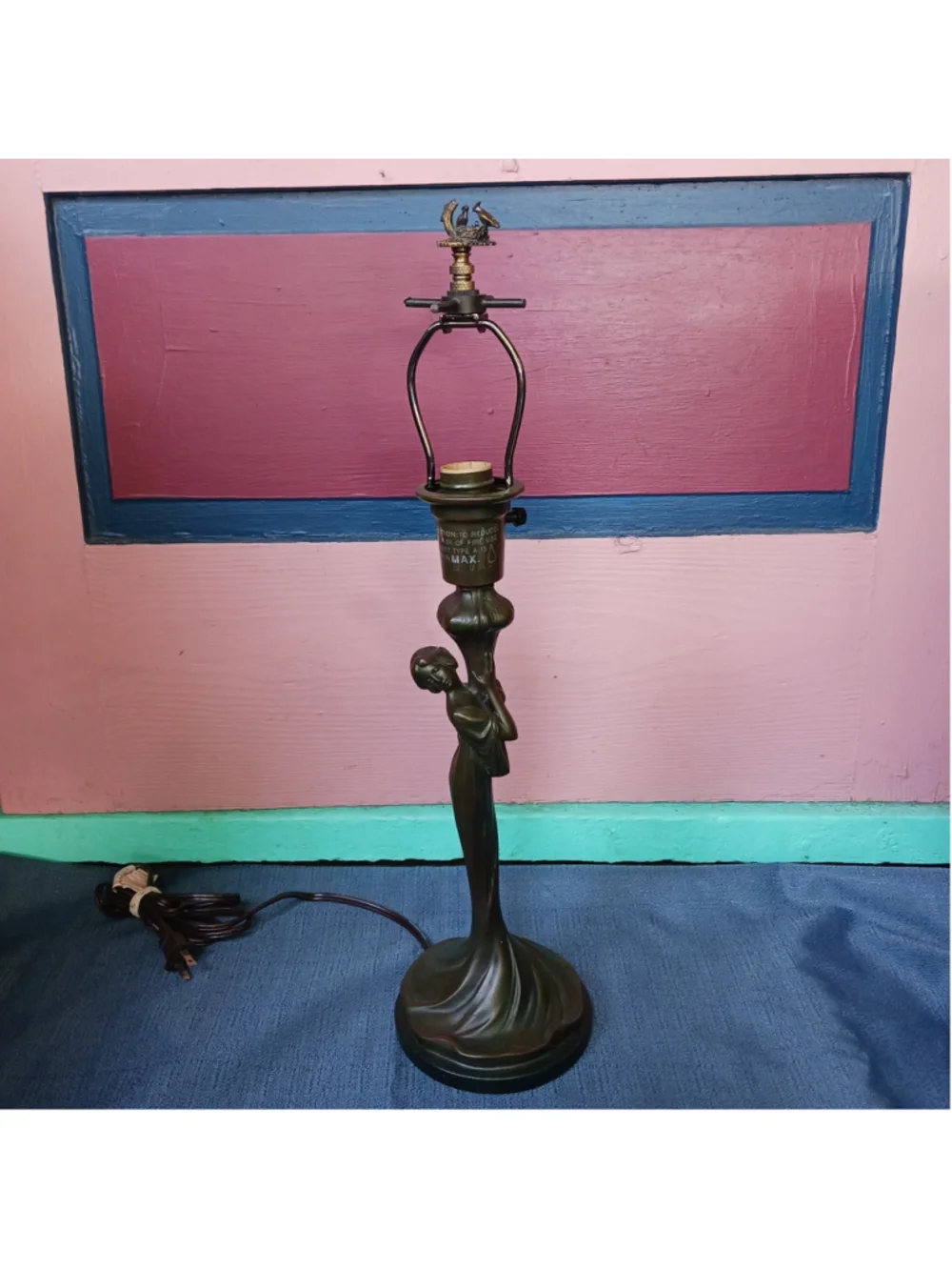 Art Nouveau Style Figural Lady Lamp Bronzed Metal 22